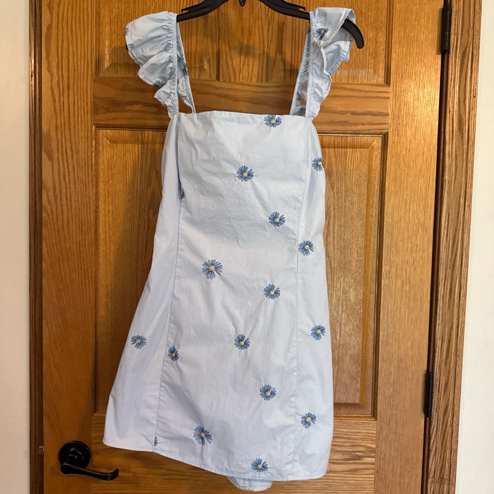 Lost + Wander Blue Floral Embroidered Dress